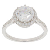 Round white Moissanite sterling silver ring with accent stones, radiating elegance and luxury.
